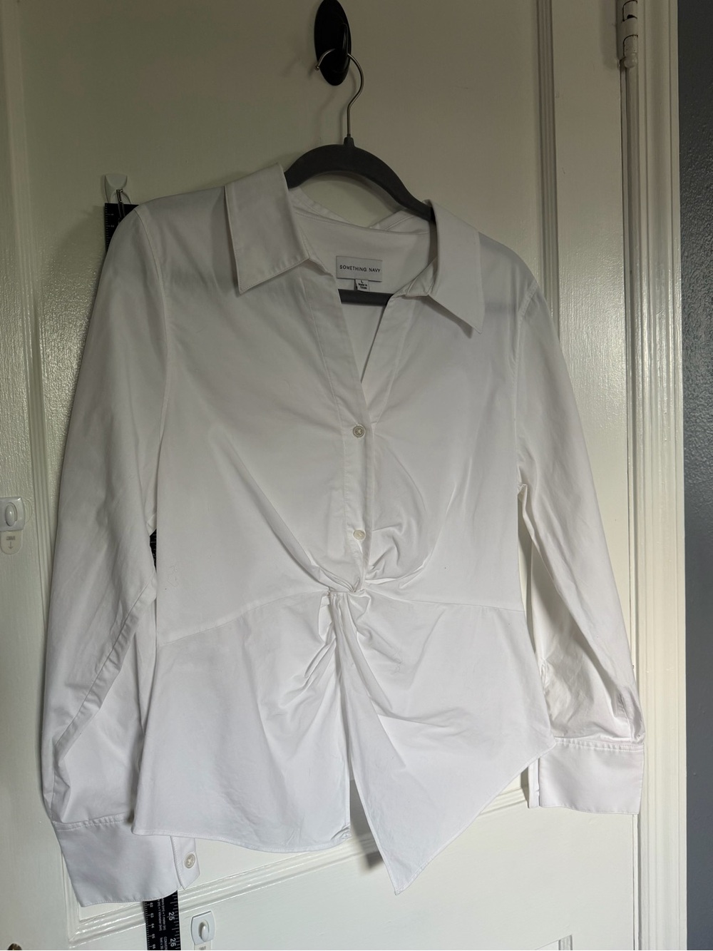 Something Navy White Twist-Knot Button Down Shirt